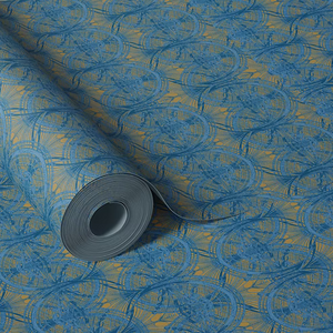 Indigo Lace on Antique Gold Wallpaper