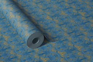 Indigo Lace on Antique Gold Wallpaper