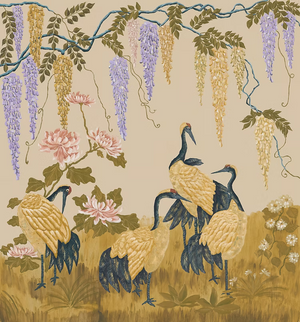 Wisteria Peony and Cranes Wallpaper