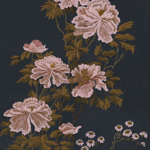 Whispers of Peony wallpaper by Dami and Em Design in charcoal, full repeat of peonies