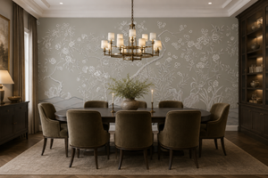 Peacock Garden in Bloom Wallpaper — Concrete room mockup