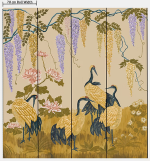 Wisteria Peony and Cranes Wallpaper