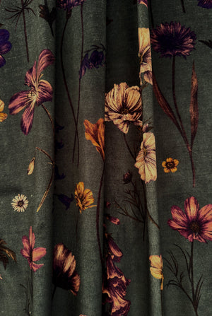 Botanica Verdigris Velvet Fabric by Victoria Sanders, draped fabric