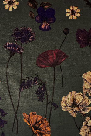 Botanica Verdigris Velvet Fabric by Victoria Sanders, pattern close-up