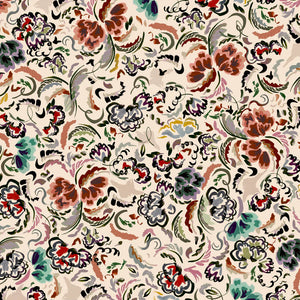 Bloomsbury Petite wallpaper by Parker and Jules in cream and red, pattern sample of painterly flowers