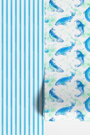 Blue Watercolour Beach Stripe Sustainable Wallpaper