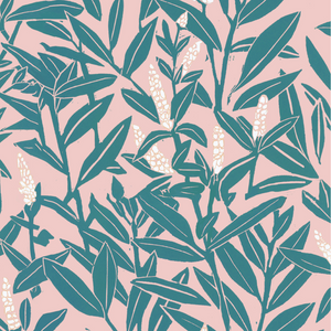 Climbing Vine wallpaper in Beryl and Blushes by Annika Reed Studio, pattern