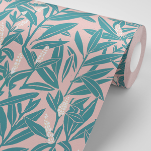 Climbing Vine wallpaper in Beryl and Blushes by Annika Reed Studio, wallpaper roll