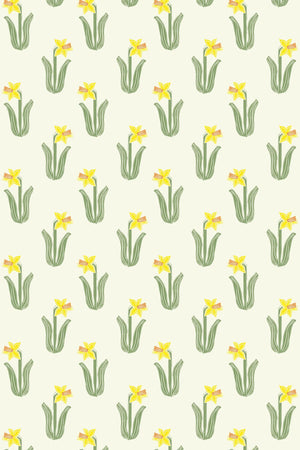 Daffodil wallpaper by Annika Reed in yellow and green, full repeat of daffodils