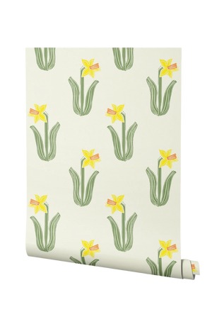 Daffodil wallpaper by Annika Reed in yellow and green, roll showing daffodils