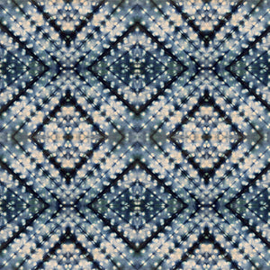 Indigo Itajime wallpaper by Tatie Lou in blue, full repeat of itajime shibori folds