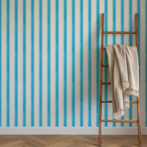 Blue Watercolour Beach Stripe Sustainable Wallpaper