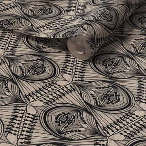 Manilva Garden wallpaper by Dami and Em Design in cream, roll showing an art deco garden design