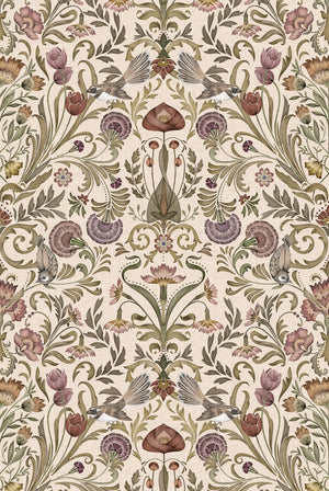 Victorian Bloom Wallpaper in Oatmeal by Victoria Sanders, pattern