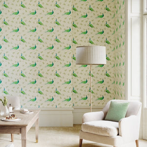Sustainable Olive and Dot Peacock Wallpaper