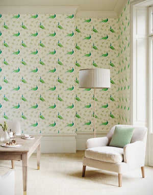 Sustainable Olive and Dot Peacock Wallpaper