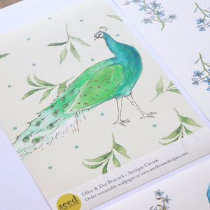 Sustainable Olive and Dot Peacock Wallpaper