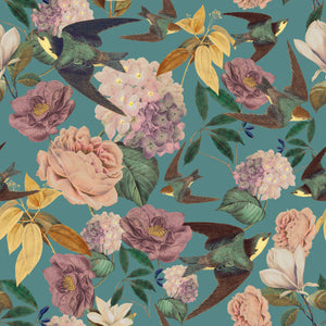 Swallows and Blooms Wallpaper