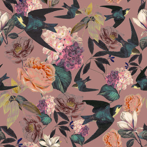 Swallows and Blooms Wallpaper