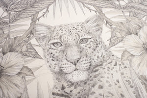 Exotica wallpaper by Victoria Sanders in cream, close view of jungle animals and tropical flowers