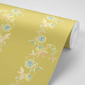 Passion Flower wallpaper by Tatie Lou in yellow, roll showing trailing passion flowers