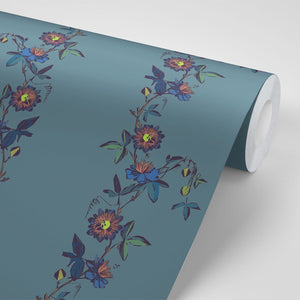 Passion Flower wallpaper by Tatie Lou in blue, roll showing trailing passion flowers