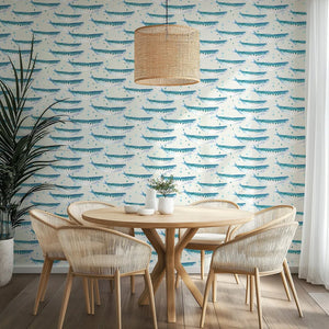Swimming Sardines wallpaper by Seed Home Designs in white, swimming sardines in a dining area