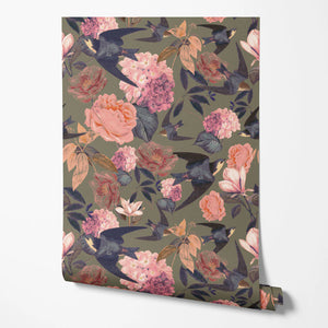Swallows and Blooms Wallpaper