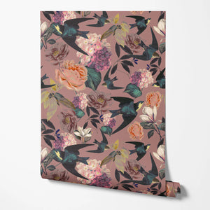 Swallows and Blooms Wallpaper