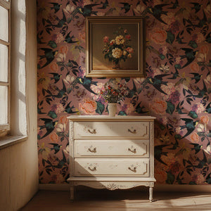Swallows and Blooms Wallpaper