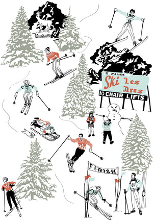Winter Sports wallpaper by Dupenny in black and white, full repeat of vintage winter sports