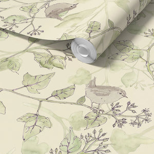 Wrens in Ivy Sustainable Wallpaper
