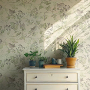 Wrens in Ivy Sustainable Wallpaper