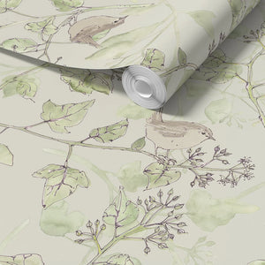 Wrens in Ivy Sustainable Wallpaper