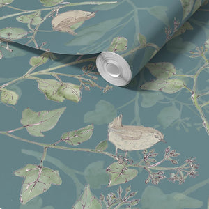 Wrens in Ivy Sustainable Wallpaper