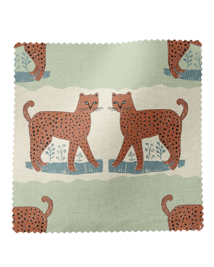 A Leopard Never Changes His Spots Linen Fabric in Green