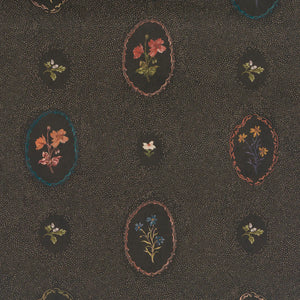 Bibury Sprig wallpaper by Parker and Jules in black, full repeat of flower sprigs in ovals