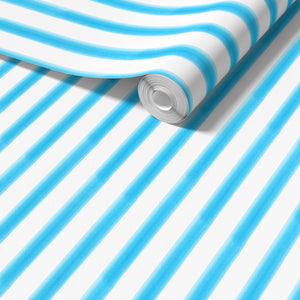 Blue Watercolour Beach Stripe Sustainable Wallpaper