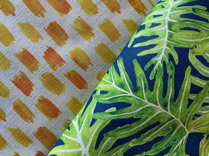Brushstroke linen by Bethie Tricks in yellow, detail of painted brushstrokes