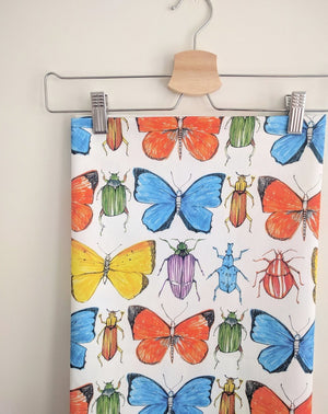 Beetle and Butterfly Fabric - Organic Cotton