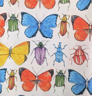 Beetle and Butterfly Fabric - Organic Cotton