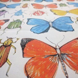 Beetle and Butterfly Fabric - Organic Cotton