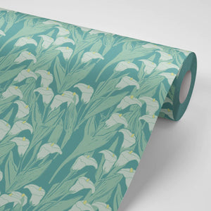 Calla Lily Blooming Green Wallpaper