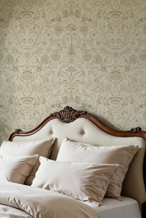 Victorian Bloom Wallpaper in Chalk by Victoria Sanders, room setting
