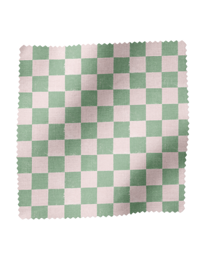 Chess Linen Fabric in Pink and Green
