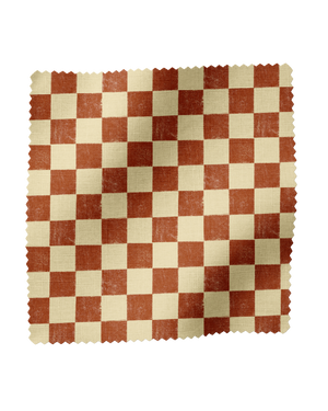 Chess Linen Fabric in Red and Yellow