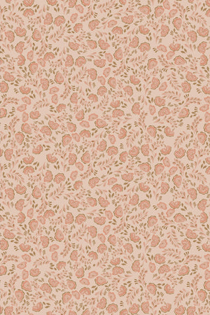 Annabelle wallpaper by Curate Space in peach, full repeat of ditsy hand-painted florals