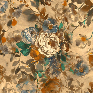 Bridie wallpaper by Curate Space in warm autumn orange, full repeat of oversized painterly blooms