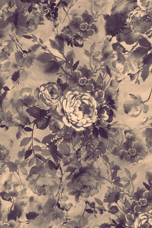 Bridie wallpaper by Curate Space in smoke grey, full repeat of oversized painterly blooms