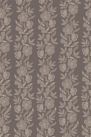Dilys wallpaper by Curate Space in clay orange, full repeat of a floral stripe
